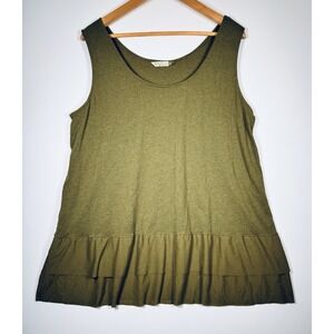Chalet et Ceci Tunic Blouse Womens XL Green Sleeveless Ruffle Hem Lagenlook USA
